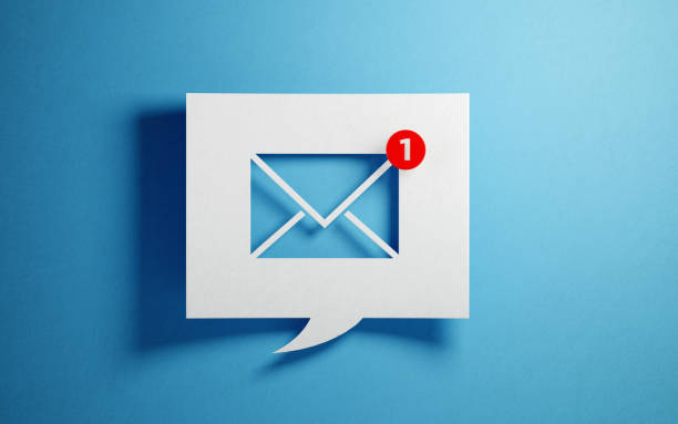white chat bubble with email symbol on blue background